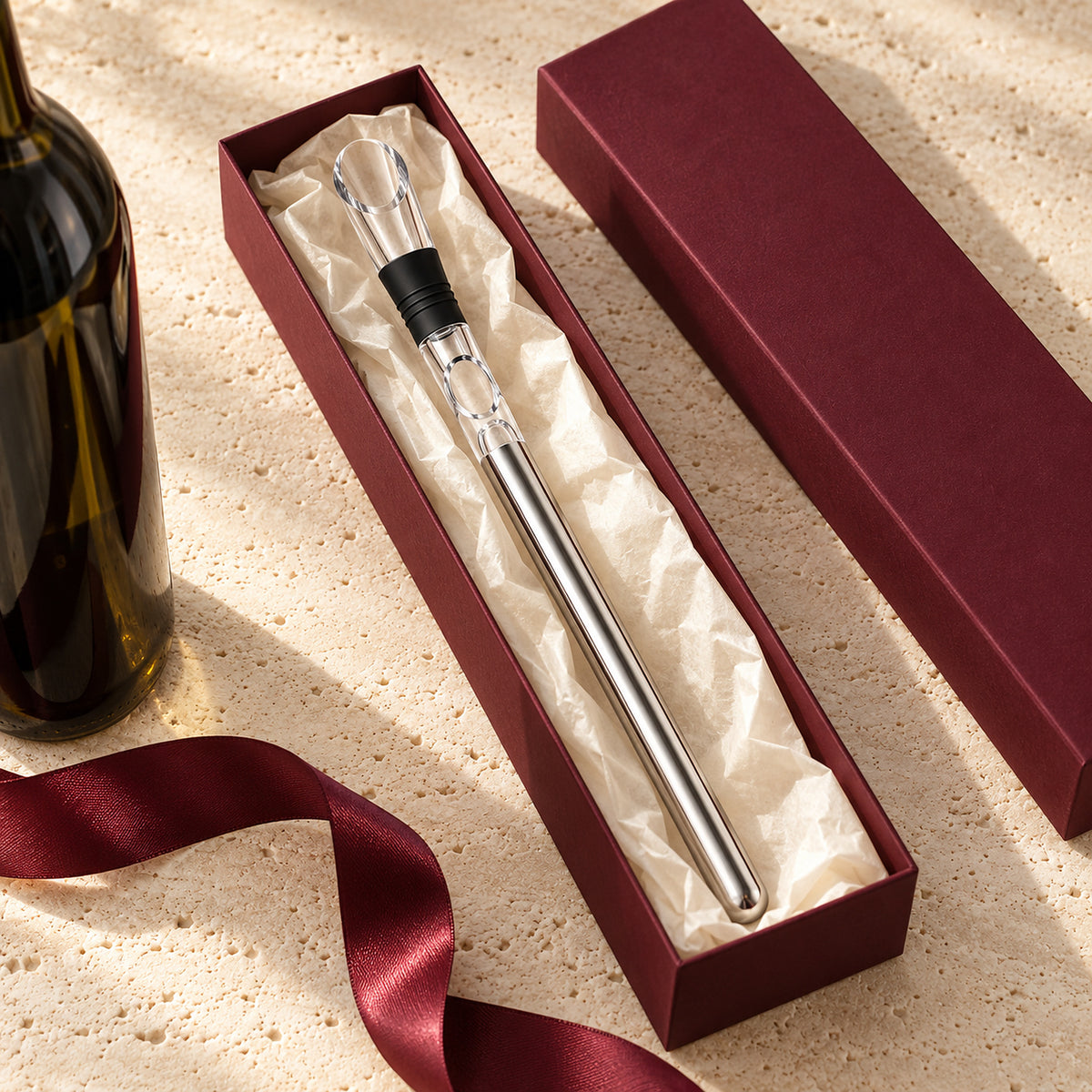 Enfriador de vino en caja de regalo granate, regalo para amantes del vino