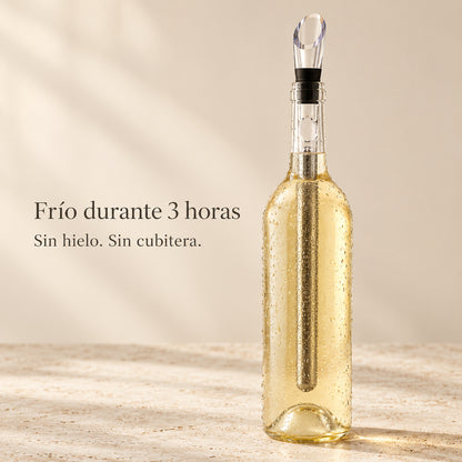Enfriador de vino que mantiene la botella fría durante 3 horas sin hielo ni cubitera